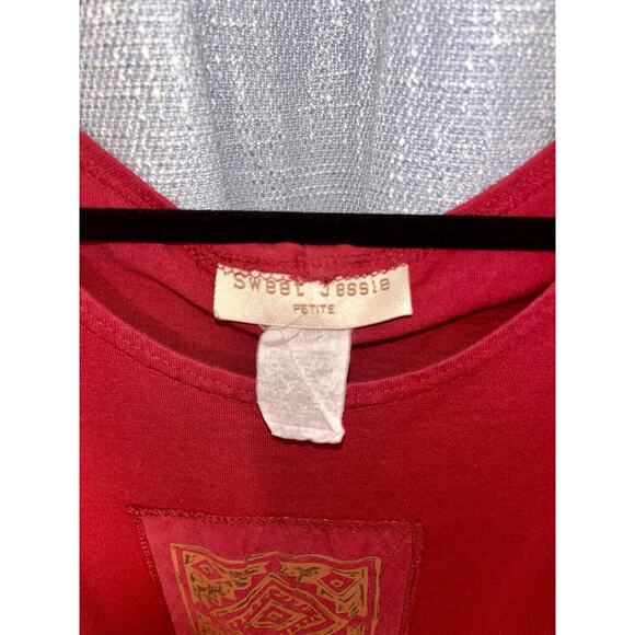 VINTAGE Sweet Jessie Dress Women M RED Maxi Linen Blend Art to Wear Boho Jumper - Picture 10 of 11